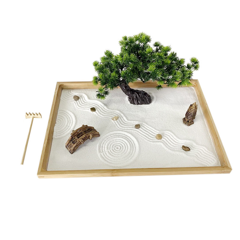 Bonsai Tree Zen Garden - 책상용 일본식 젠 가든, 흰 모래,